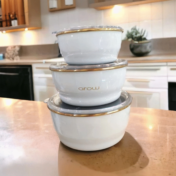 Arow Beyaz Emaye 3'lü Saklama Kabı