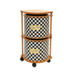 Dama Desenli 2 Katlı Tekerlekli Çok Amaçlı Ahşap Patates Soğan Sepeti