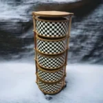 Dama Desenli 5 Katlı Tekerlekli Çok Amaçlı Ahşap Patates Soğan Sepeti