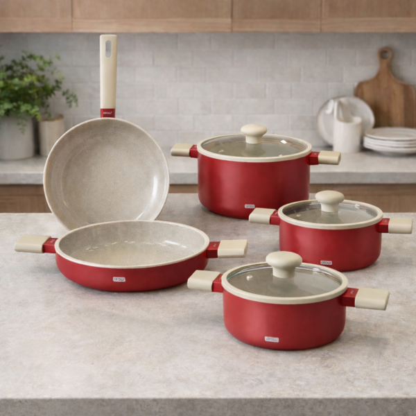 AROW KRİSTAL KIRMIZI KAPLAMA 8 PRÇ TENCERE SETİ