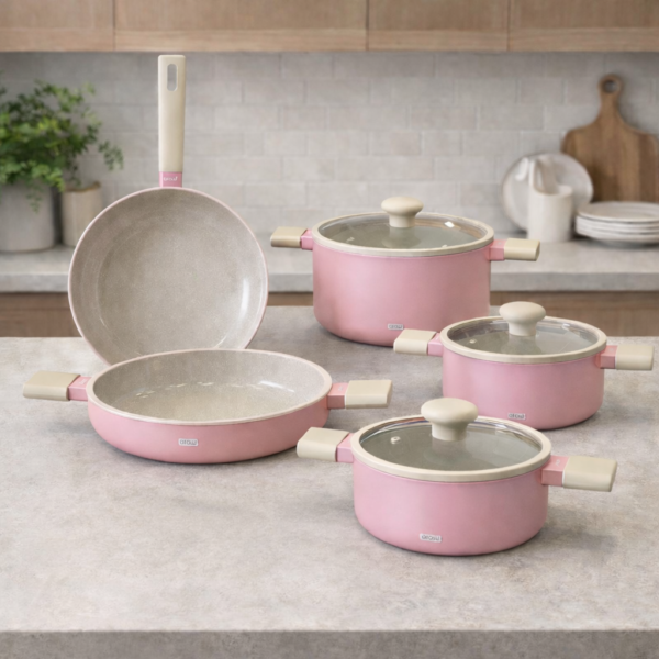 AROW KRİSTAL PEMBE KAPLAMA 8 PRÇ TENCERE SETİ