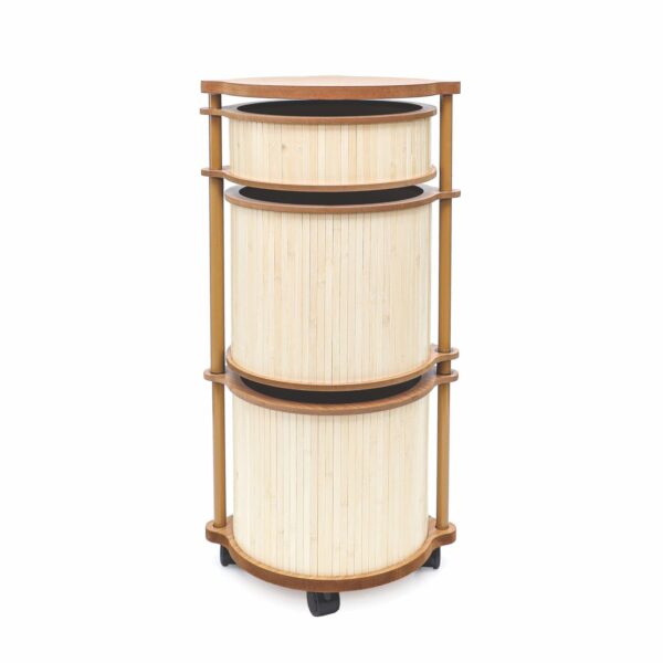 Bambu 3 Katlı Tekerlekli Çok Amaçlı Ahşap Patates Soğan Sepeti