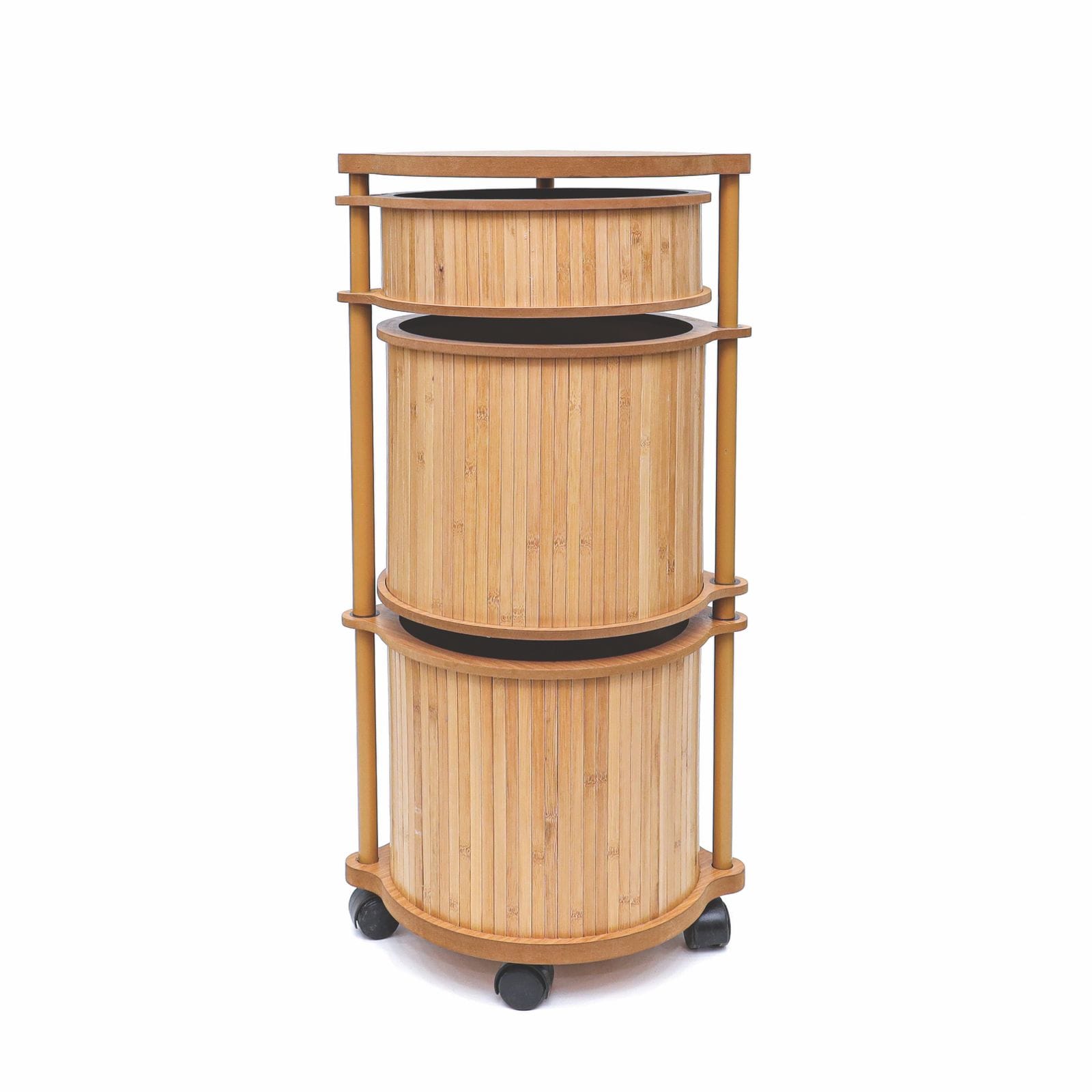 bambu2 Bambu 3 Katlı Tekerlekli Çok Amaçlı Ahşap Patates Soğan Sepeti - Görsel 1