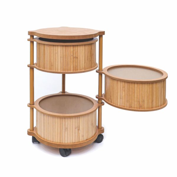 Bambu 3 Katlı Tekerlekli Çok Amaçlı Ahşap Patates Soğan Sepeti