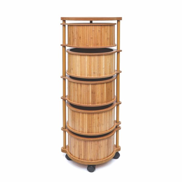 Bambu 5 Katlı Tekerlekli Çok Amaçlı Ahşap Patates Soğan Sepeti