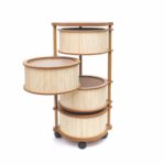 Bambu 4 Katlı Tekerlekli Çok Amaçlı Ahşap Patates Soğan Sepeti