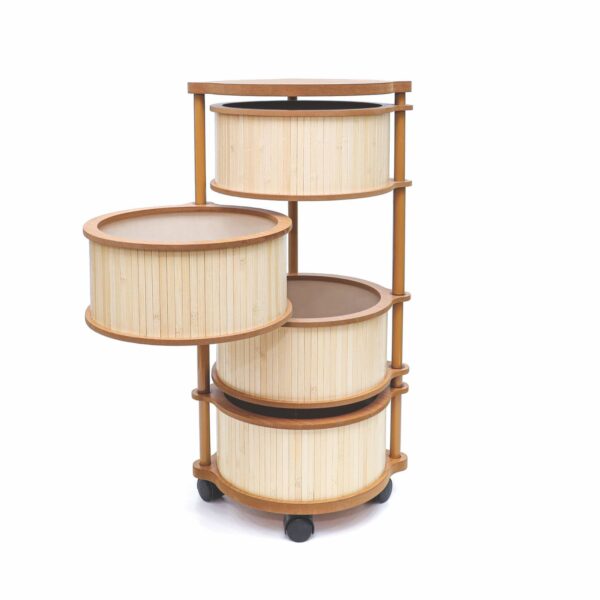 Bambu 4 Katlı Tekerlekli Çok Amaçlı Ahşap Patates Soğan Sepeti
