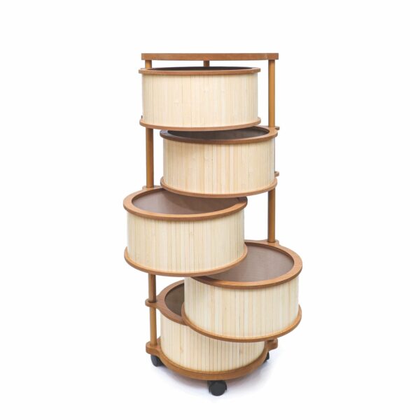 Bambu 5 Katlı Tekerlekli Çok Amaçlı Ahşap Patates Soğan Sepeti